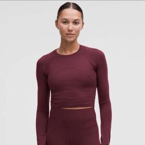 Lululemon Swiftly Tech Cropped Long-Sleeve Shirt 2.0 in Garnet, Sz 4